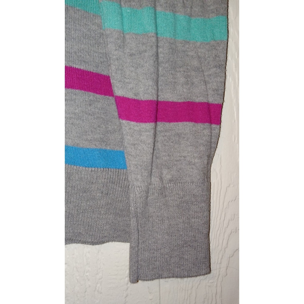 Old Navy V-Neck Sweater Womens Large Grey Multi-Color Rainbow Stripe Fine Gauge - Picture 4 of 8